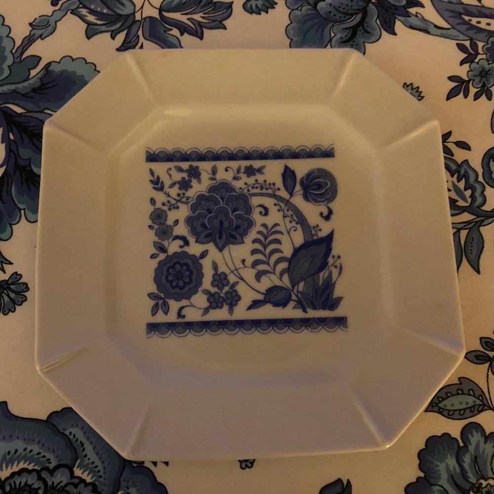 Vintage Blue and White Floral Ceramic Salad Plate - Made in Japan